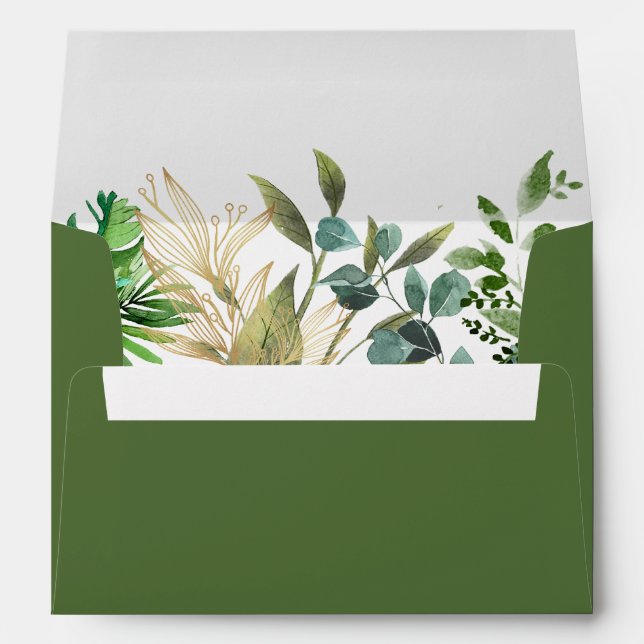 Elegant Botanical Leaf Wedding Invitation Envelope (Back (Bottom))