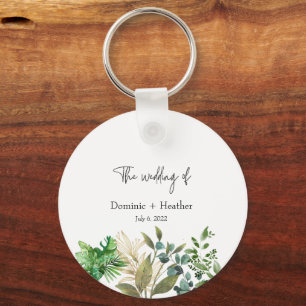 Elegant Botanical Leaf Wedding Invitation Key Ring