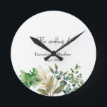 Elegant Botanical Leaf Wedding Invitation Round Clock<br><div class="desc">Made for you!</div>
