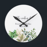 Elegant Botanical Leaf Wedding Invitation Round Clock<br><div class="desc">Made for you!</div>