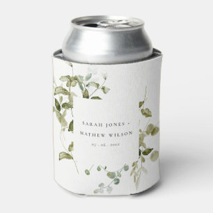 Elegant Botanical Leafy Foliage Watercolor Wedding Can Cooler