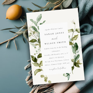Elegant Botanical Leafy Foliage Watercolor Wedding Invitation