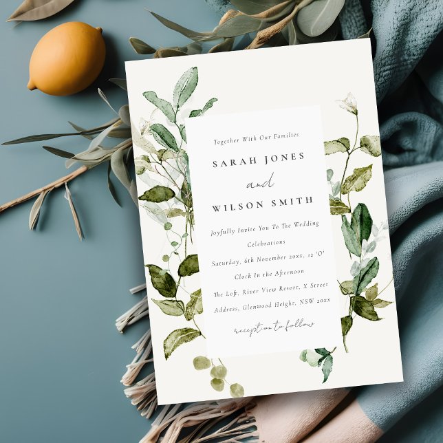 Elegant Botanical Leafy Foliage Watercolor Wedding Invitation (Creator Uploaded)