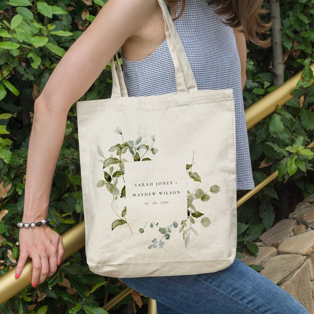 Elegant Botanical Leafy Foliage Watercolor Wedding Tote Bag (Creator Uploaded)