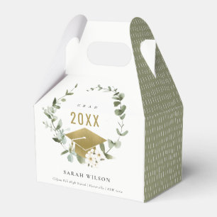 Elegant Botanical Leafy Wreath Gold Graduation Favour Box