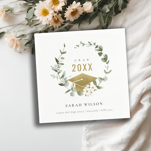 Elegant Botanical Leafy Wreath Gold Graduation Napkin (Creator Uploaded)