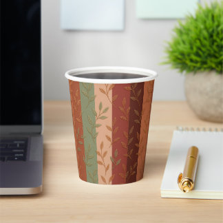 Elegant Botanical Leaves Earth Tone Pattern Paper Cups