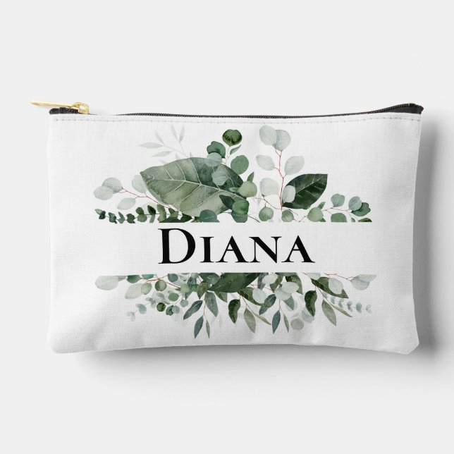 Elegant Botanical Leaves Frame with Name Accessory Pouch (Front)