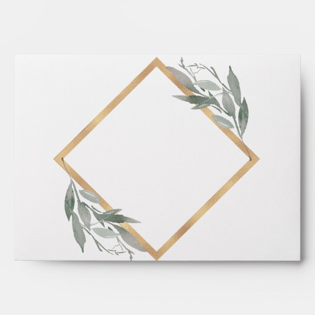 Elegant Botanical Leaves Gold Foil Wedding Envelope (Front)
