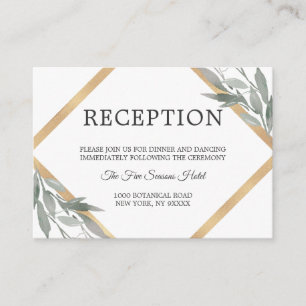 Elegant Botanical Leaves Gold Wedding RECEPTION Enclosure Card