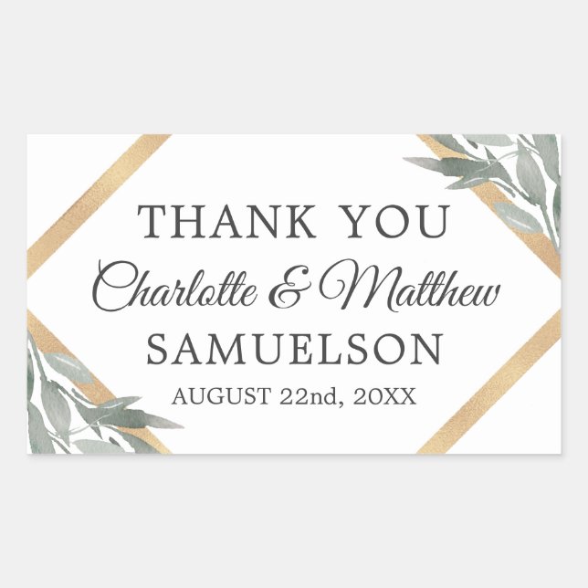 Elegant Botanical Leaves Gold Wedding THANK YOU Rectangular Sticker (Front)