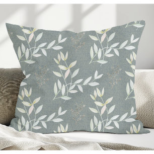 Elegant Botanical Leaves On Woven Fabric Cushion