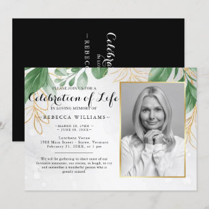 Elegant Botanical Leaves Photo Celebration of life Invitation