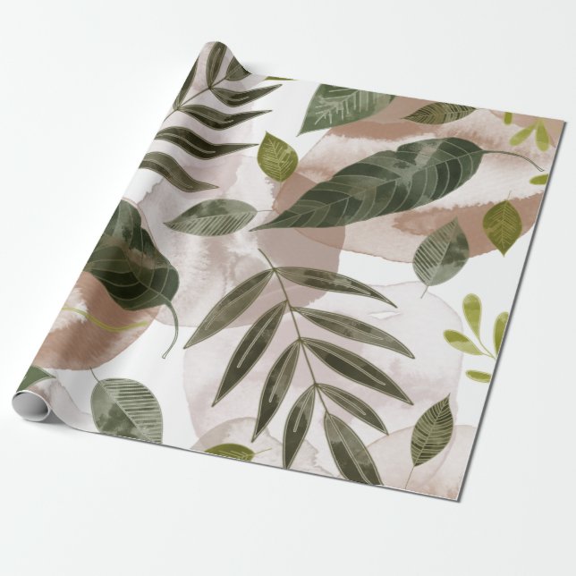 Elegant Botanical Leaves Wrapping Paper (Unrolled)