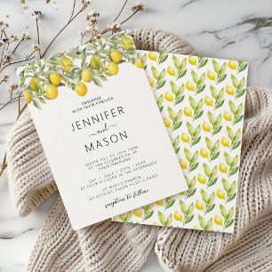 Elegant Botanical Lemon Citrus Wedding QR code Invitation