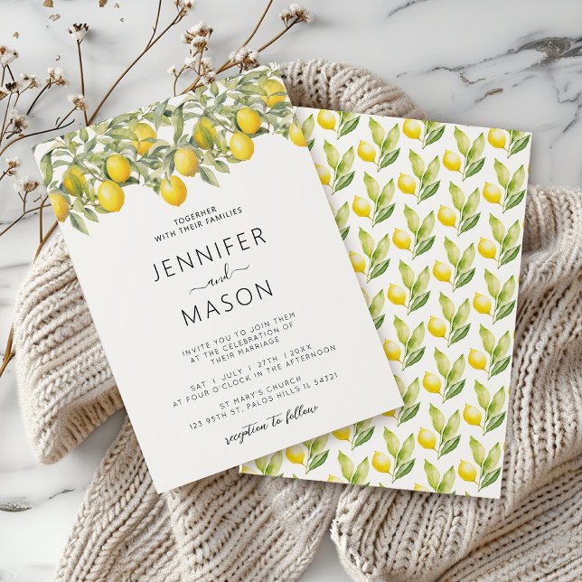 Elegant Botanical Lemon Citrus Wedding QR code Invitation (Creator Uploaded)