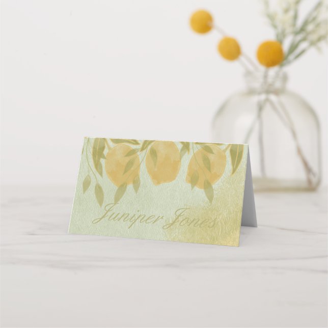 Elegant Botanical Lemon Greenery    Place Card (Front)