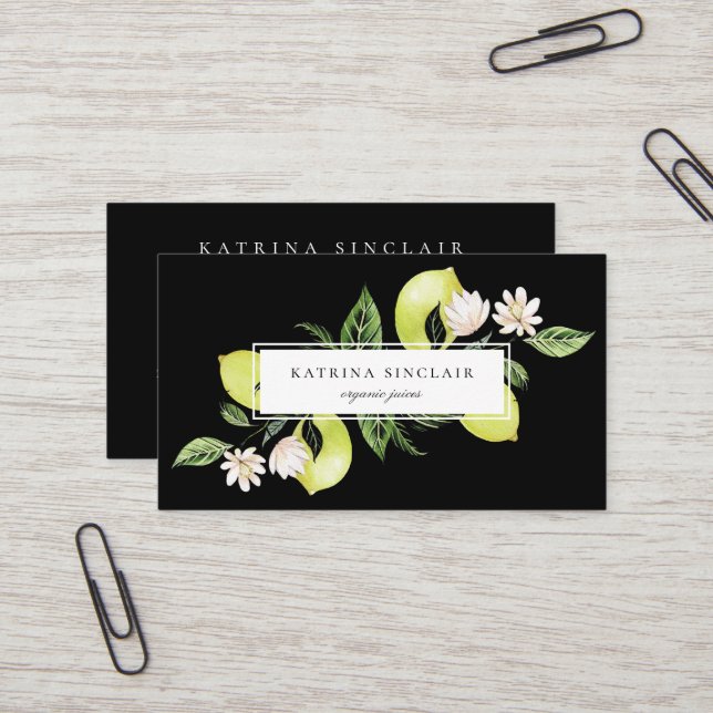 Elegant Botanical Lemons Business Card (Front/Back In Situ)