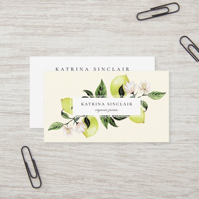 Elegant Botanical Lemons Business Card (Front/Back In Situ)