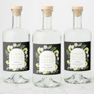 Elegant Botanical Lemons Frame Limoncello Liquor B Bottle Label
