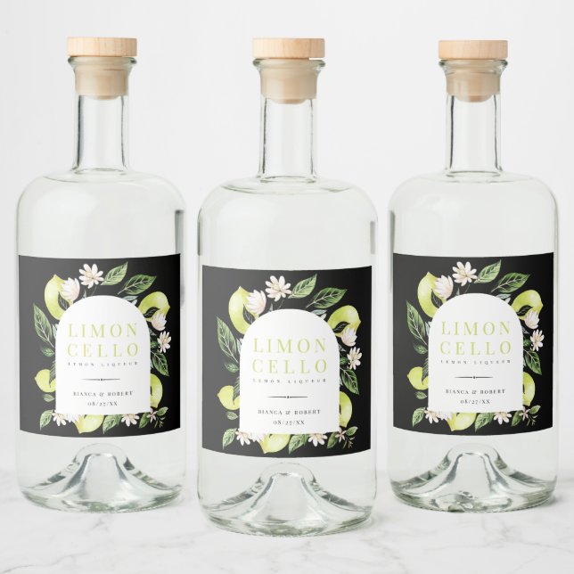 Elegant Botanical Lemons Frame Limoncello Liquor B Liquor Bottle Label (Bottles)
