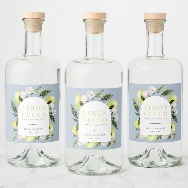 Elegant Botanical Lemons Frame Limoncello Liquor Bottle Label (Bottles)