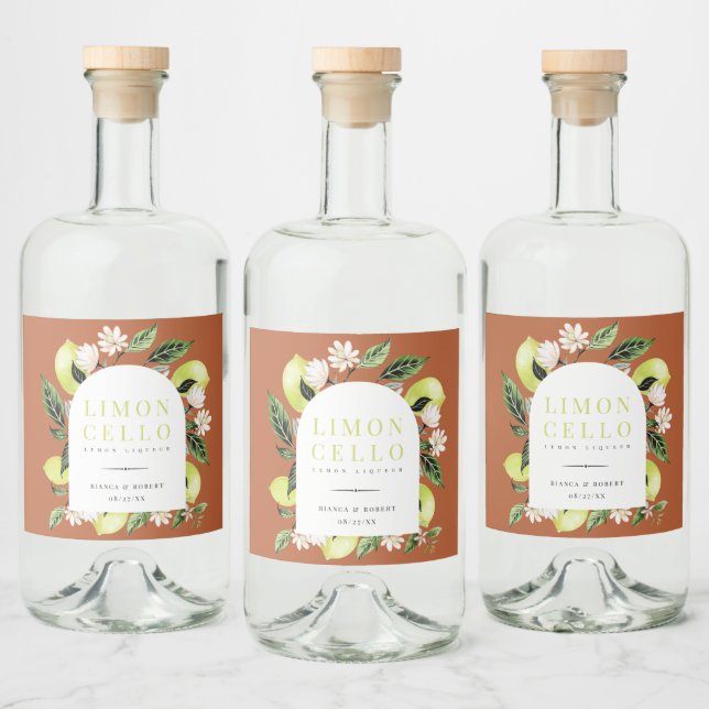 Elegant Botanical Lemons Frame Limoncello Liquor Bottle Label (Bottles)