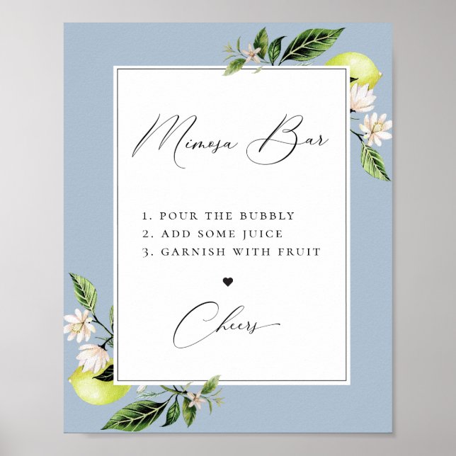 Elegant Botanical Lemons Mimosa Bar Poster (Front)