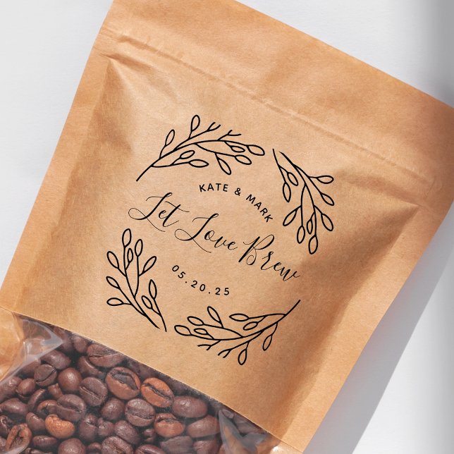 Elegant Botanical Let Love Brew Wedding Favor Rubber Stamp (Creator Uploaded)
