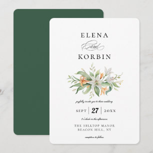 Elegant Botanical Lily Floral Bouquet Wedding Invitation