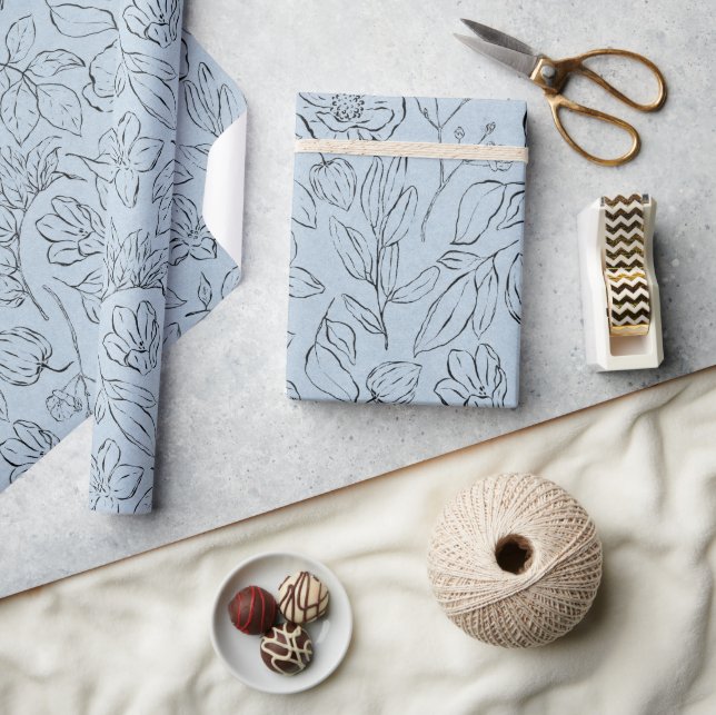 Elegant Botanical Line Art Pattern Wrapping Paper (Crafts)