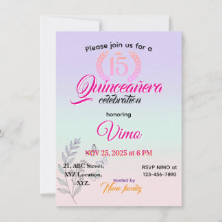Elegant Botanical Line Art Quinceañera Invitation