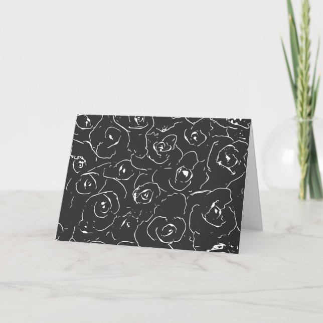 Elegant Botanical Line Drawing Pattern Black White Card (Front)