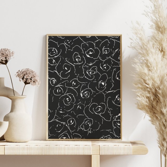 Elegant Botanical Line Drawing Pattern Black White Poster (Creator Uploaded)