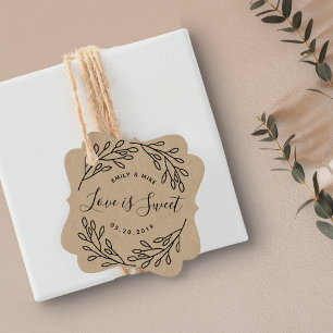 Elegant Botanical Love is Sweet Wedding Kraft Favour Tags