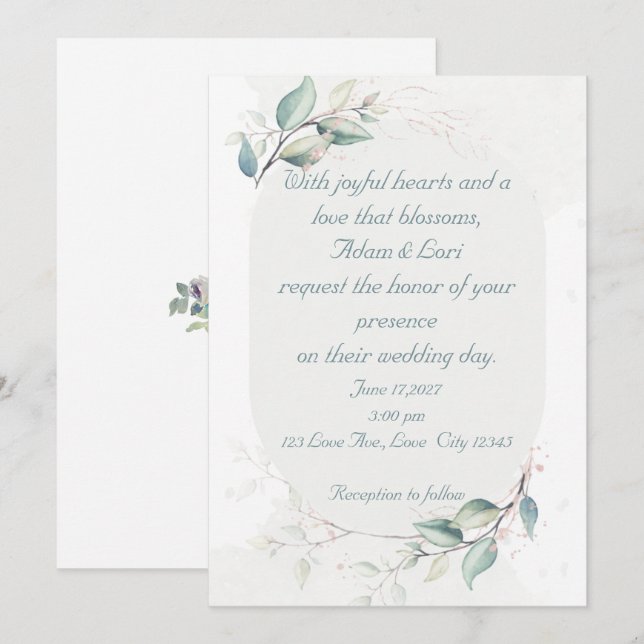 Elegant Botanical Love Wedding Invitation (Front/Back)