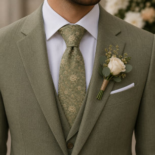 Elegant  Botanical Luxury Vintage Sage Green  Tie