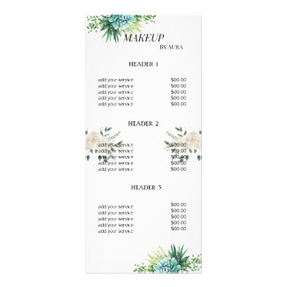 Elegant Botanical Makeup Service Price List  Rack Card