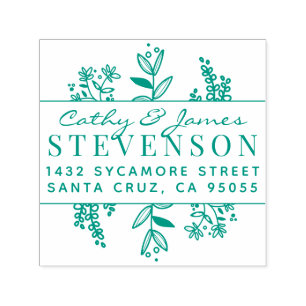Elegant Botanical Married Couple Return Address Self-inking Stamp