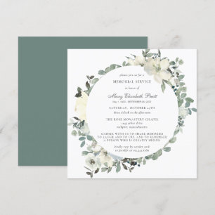 Elegant Botanical Memorial Service White Floral In Invitation