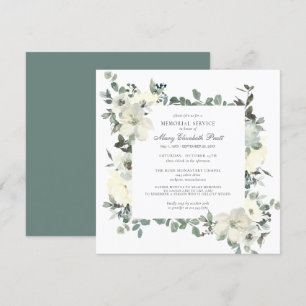 Elegant Botanical Memorial Service White Floral Invitation