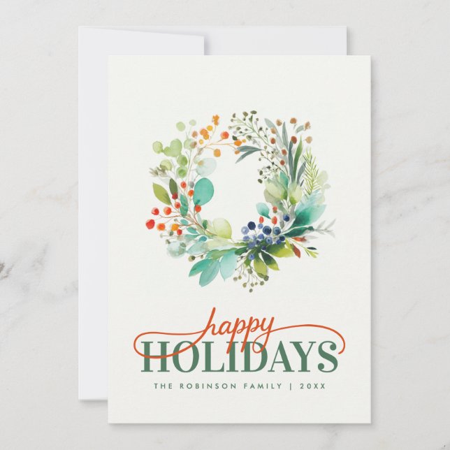 Elegant Botanical Merry Christmas Greenery  Holiday Card (Front)