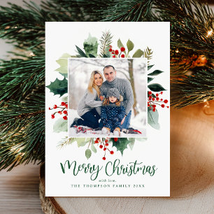 Elegant Botanical Merry Christmas Greenery Holiday Card