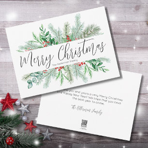 Elegant Botanical Merry Christmas Greenery Holiday Card