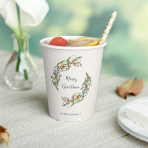 Elegant Botanical Merry Christmas Wreath  Paper Cups