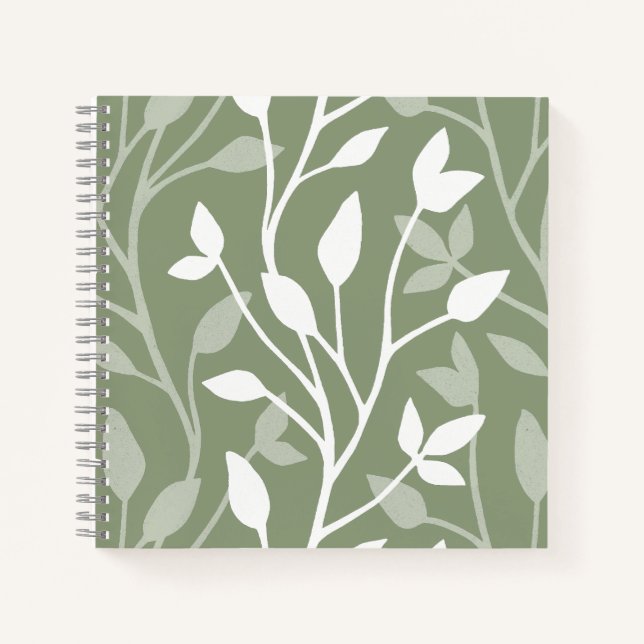 Elegant Botanical Minimal Silhouette on Sage Green Notebook (Front)