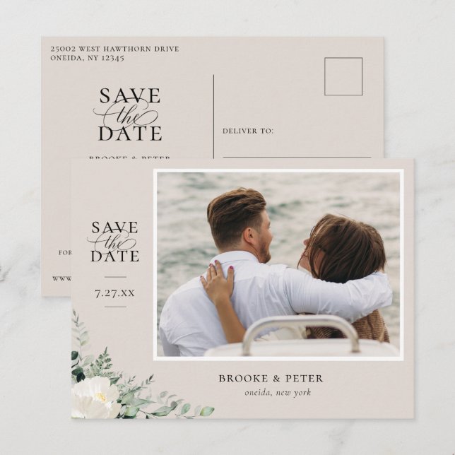 Elegant Botanical Misty Pink Save The Date Announcement Postcard (Front/Back)