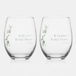 Elegant Botanical Modern Bridal Shower Party Stemless Wine Glass<br><div class="desc">Eucalyptus Greenery Watercolor Bridal Shower Stemless Wine Glass that you can easily customise for your special event and annual occasions.</div>
