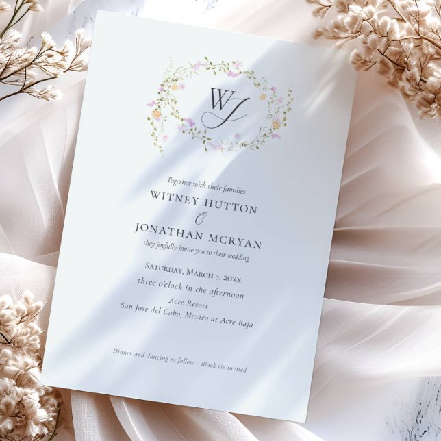 Elegant Botanical Monogram Calligraphy Wedding Invitation (Creator Uploaded)