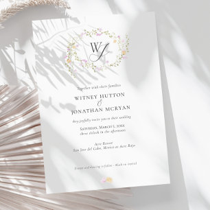 Elegant Botanical Monogram Calligraphy Wedding Invitation
